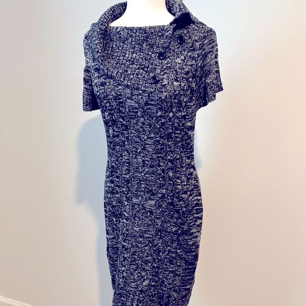 Elegant Black and Gray Women's Knit Sweater Dress